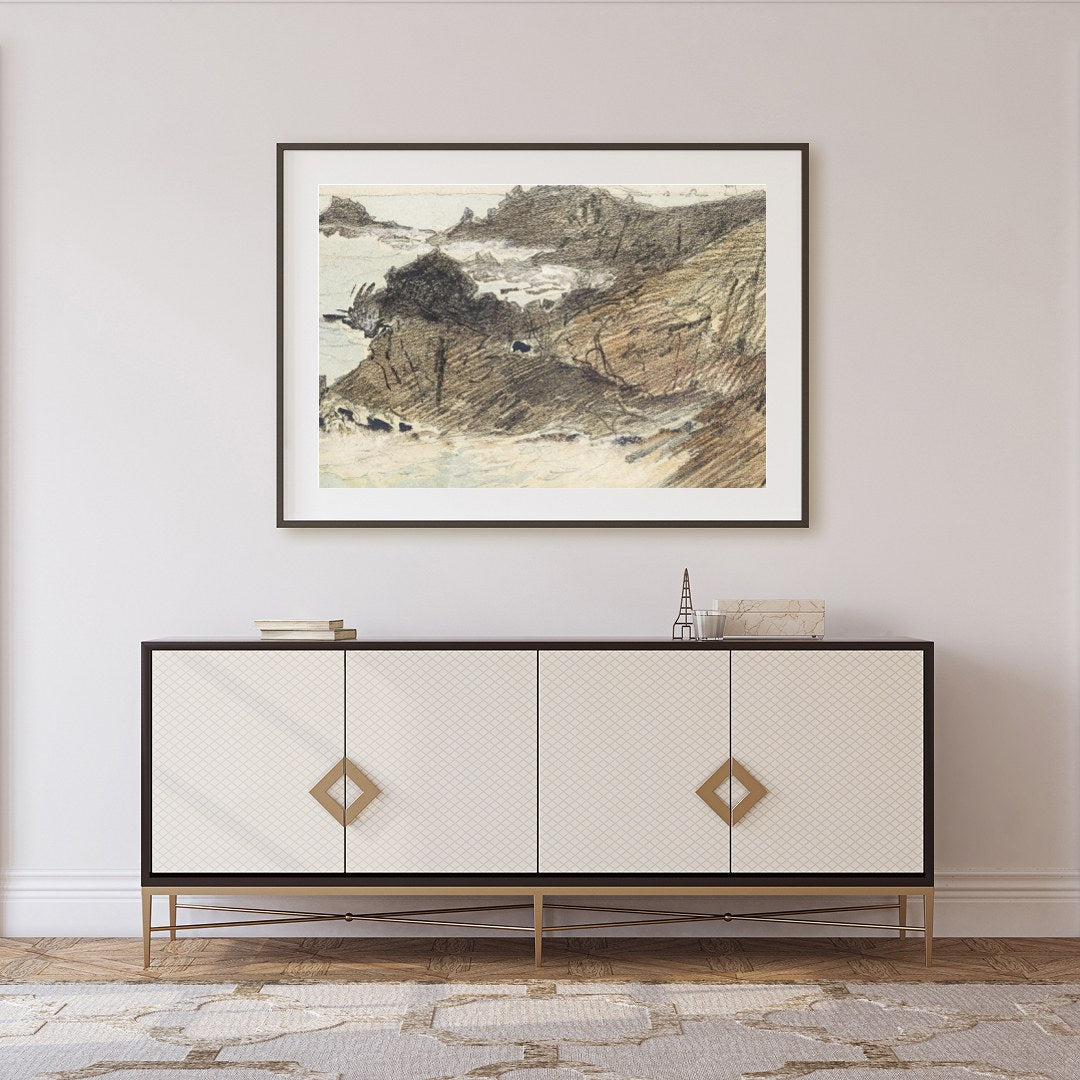 Immerse yourself in the tranquil beauty of the coastline with this exquisite sketch. The delicate for Foyer