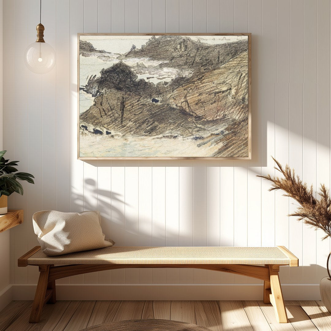 Immerse yourself in the tranquil beauty of the coastline with this exquisite sketch. The delicate for Hallway