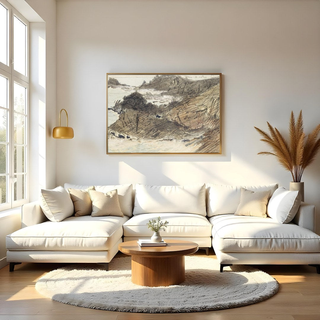 Immerse yourself in the tranquil beauty of the coastline with this exquisite sketch. The delicate for Living Room