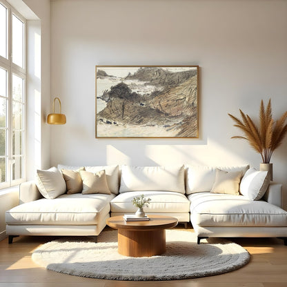 Immerse yourself in the tranquil beauty of the coastline with this exquisite sketch. The delicate for Living Room