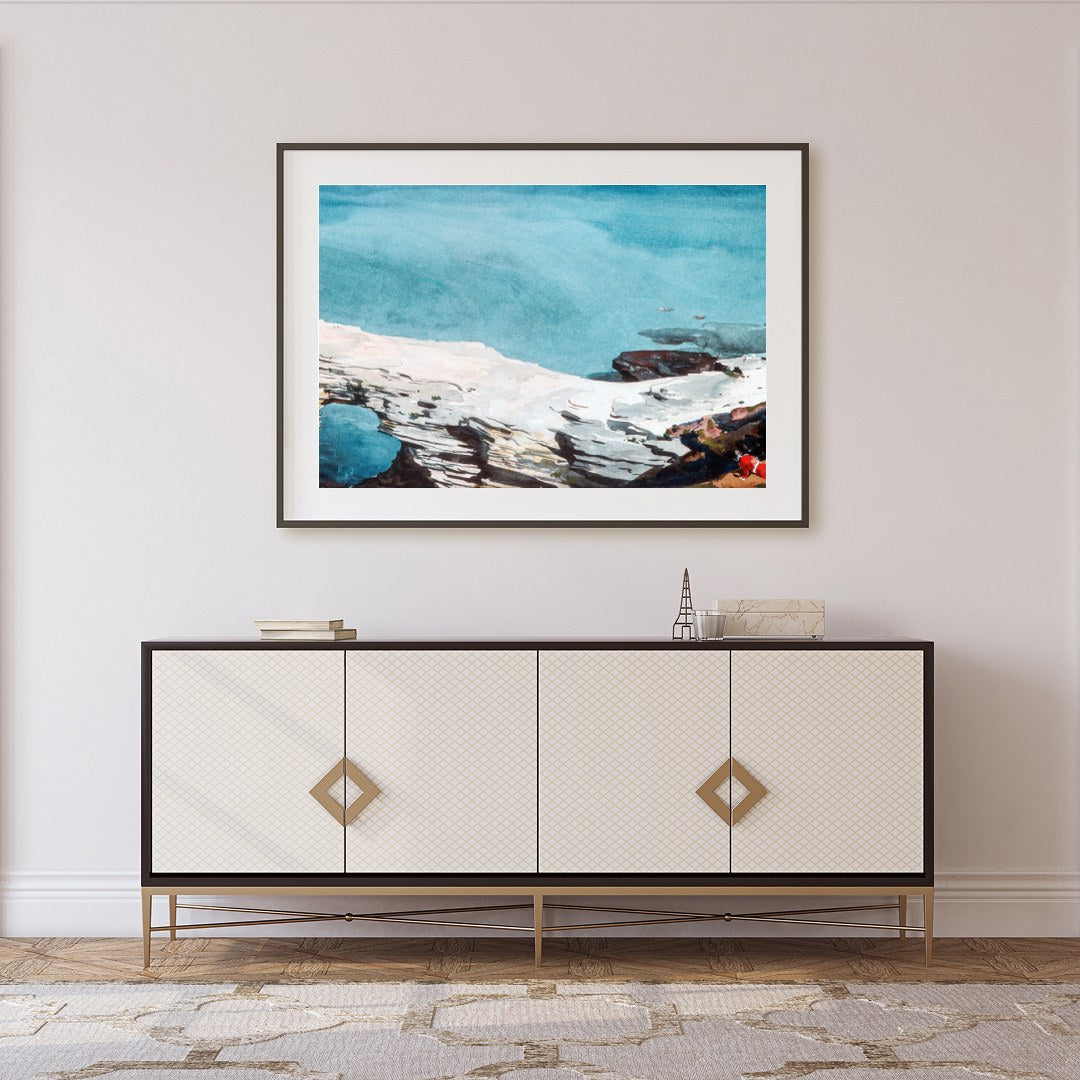 Experience the tranquil beauty of untouched coastlines with this stunning watercolor painting. The for Foyer