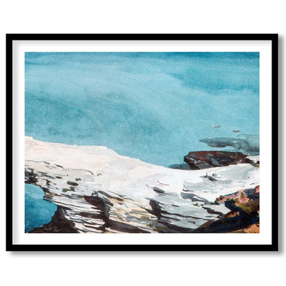 Experience the tranquil beauty of untouched coastlines with this stunning watercolor painting. The for haven