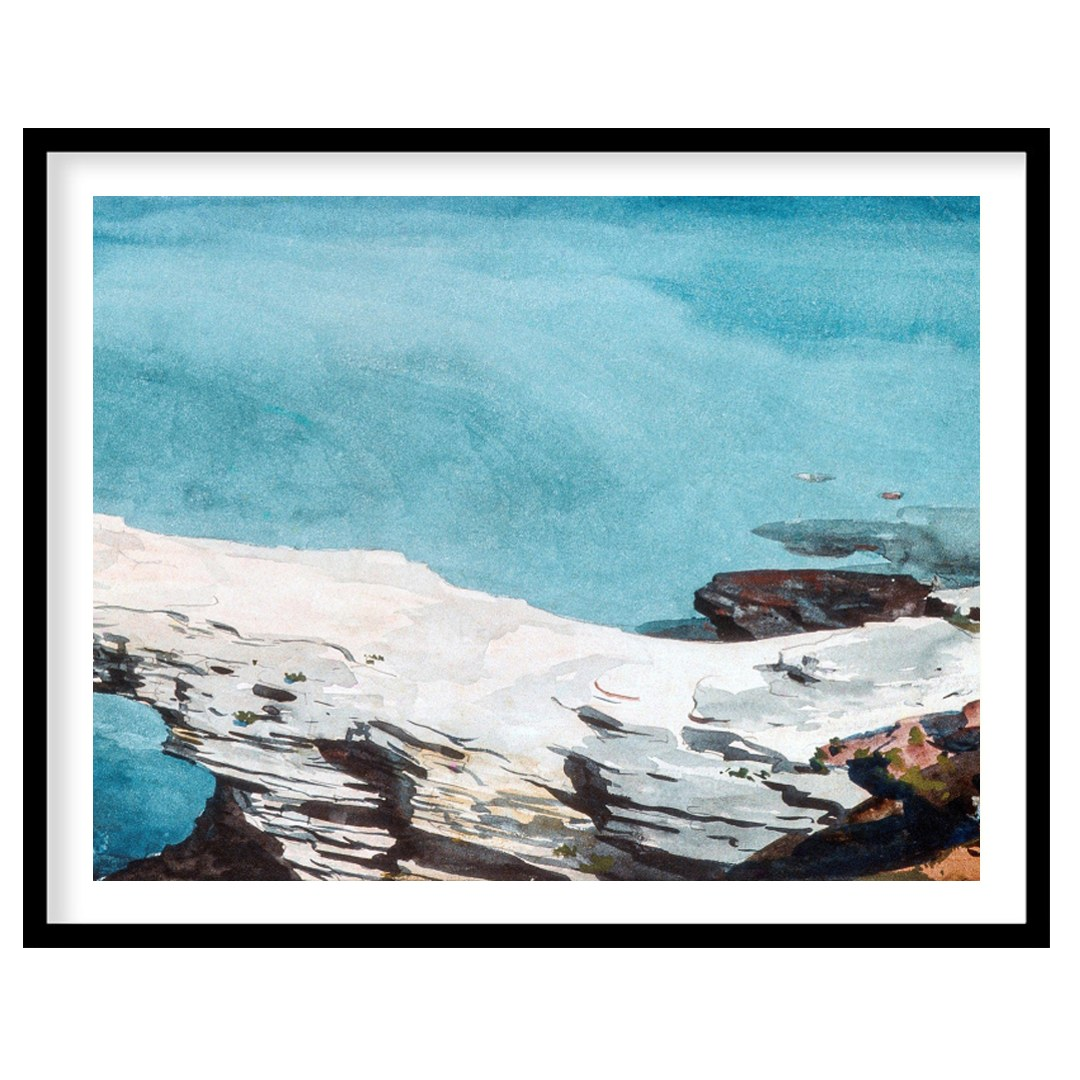 Experience the tranquil beauty of untouched coastlines with this stunning watercolor painting. The for haven