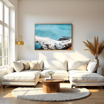 Experience the tranquil beauty of untouched coastlines with this stunning watercolor painting. The for Living Room
