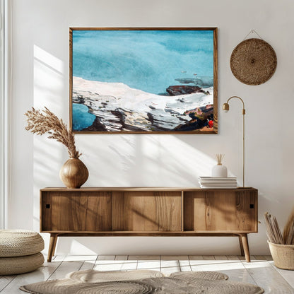 Experience the tranquil beauty of untouched coastlines with this stunning watercolor painting. The for Sitting Area