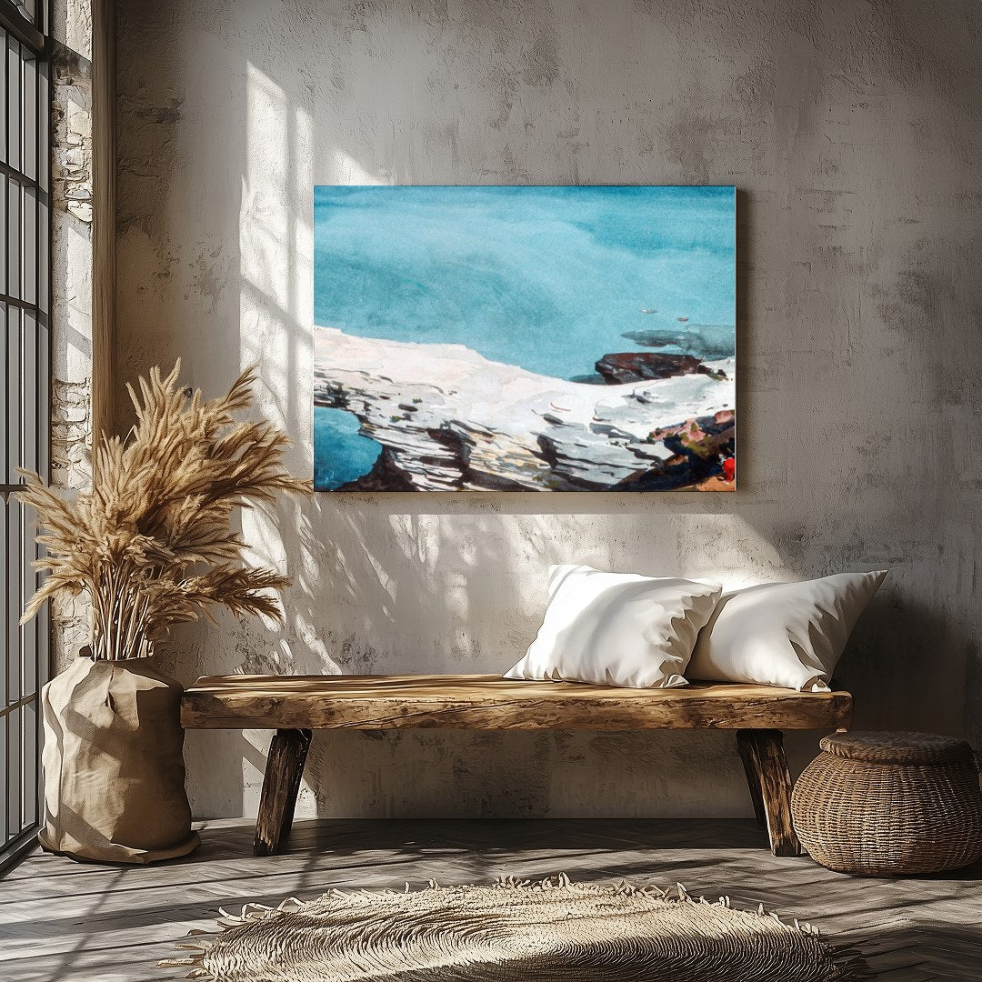 Experience the tranquil beauty of untouched coastlines with this stunning watercolor painting. The for Veranda