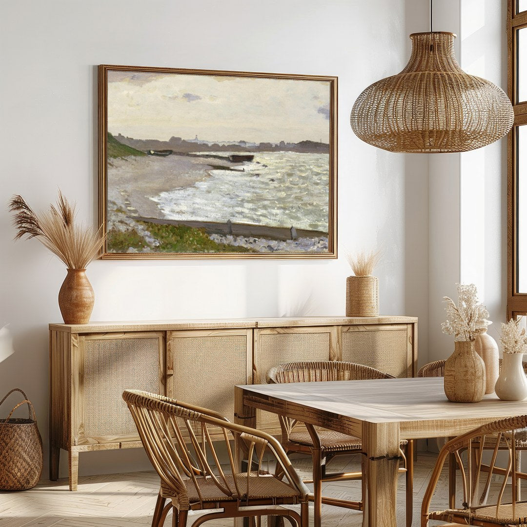 Immerse yourself in the tranquil beauty of this exquisite coastal landscape. This artwork captures for Dining