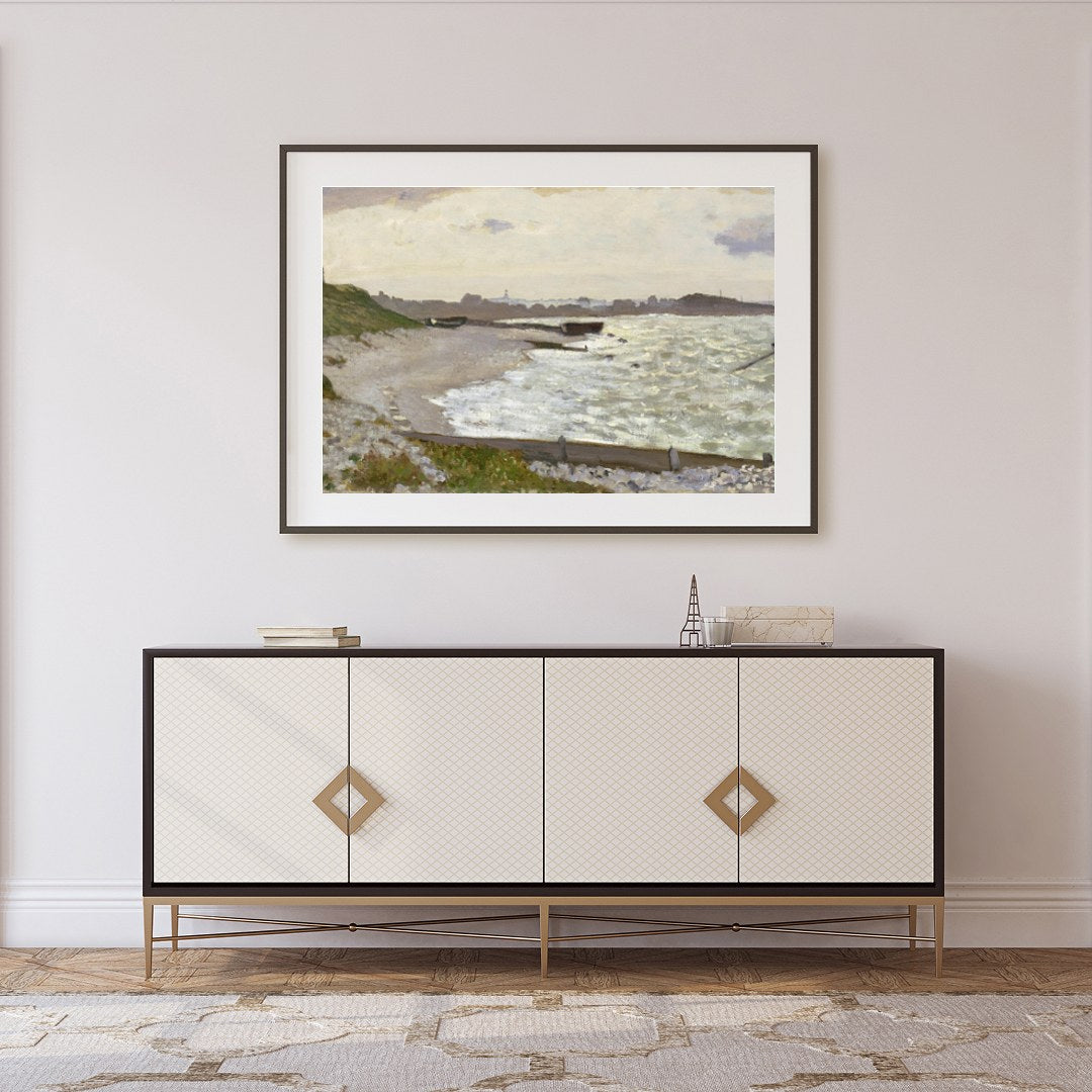 Immerse yourself in the tranquil beauty of this exquisite coastal landscape. This artwork captures for Foyer