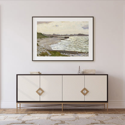 Immerse yourself in the tranquil beauty of this exquisite coastal landscape. This artwork captures for Foyer