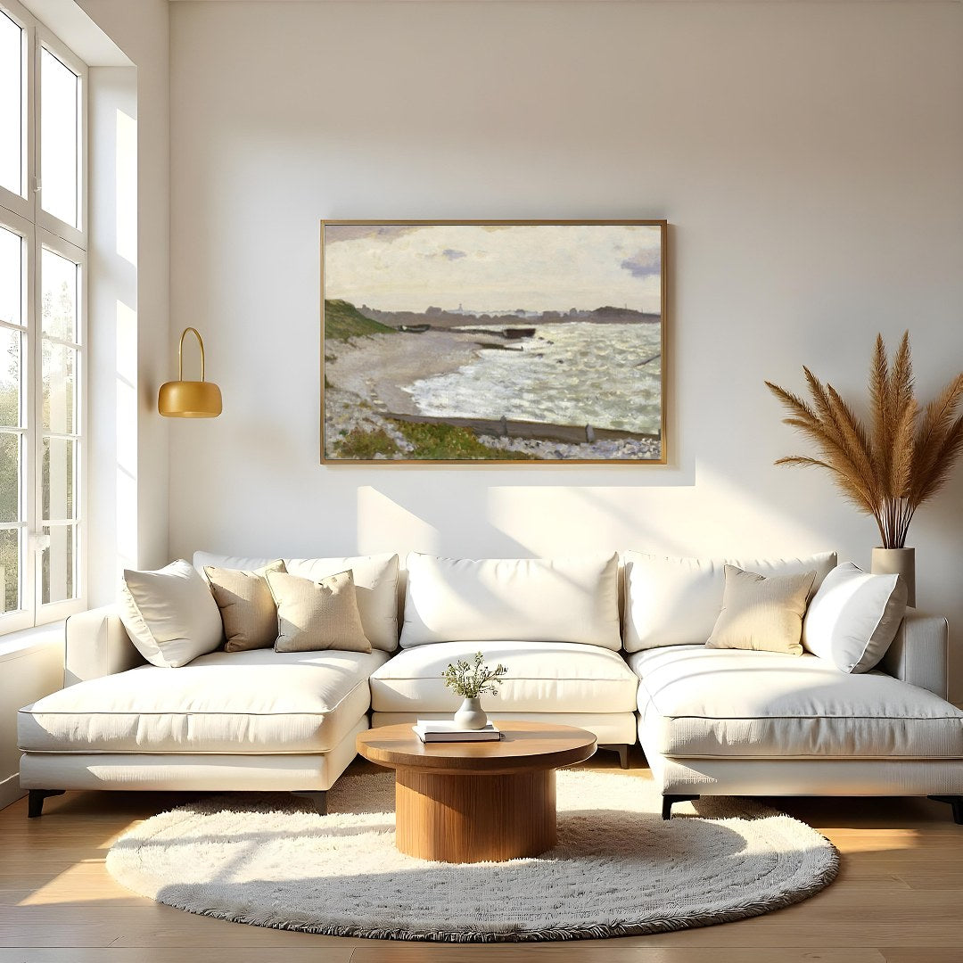 Immerse yourself in the tranquil beauty of this exquisite coastal landscape. This artwork captures for Living Room