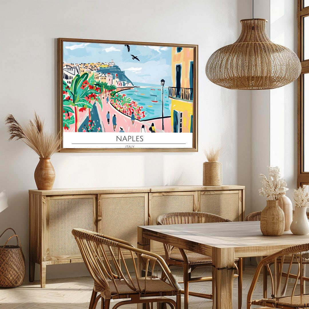 Immerse yourself in the lively charm of Naples with this vivid artwork, showcasing the bustling for Dining