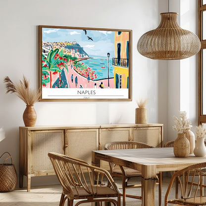 Immerse yourself in the lively charm of Naples with this vivid artwork, showcasing the bustling for Dining