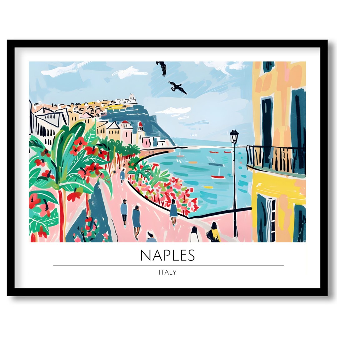 Immerse yourself in the lively charm of Naples with this vivid artwork, showcasing the bustling for residence