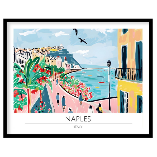 Immerse yourself in the lively charm of Naples with this vivid artwork, showcasing the bustling for residence