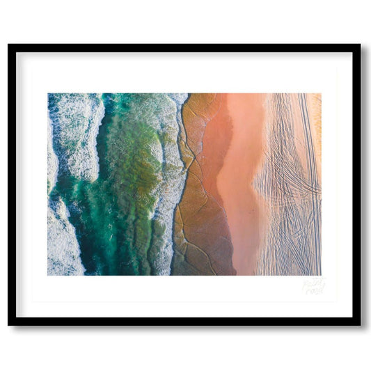 “Coastal Vista” offers a breathtaking aerial perspective of a vibrant beach scene, showcasing the s… for decor