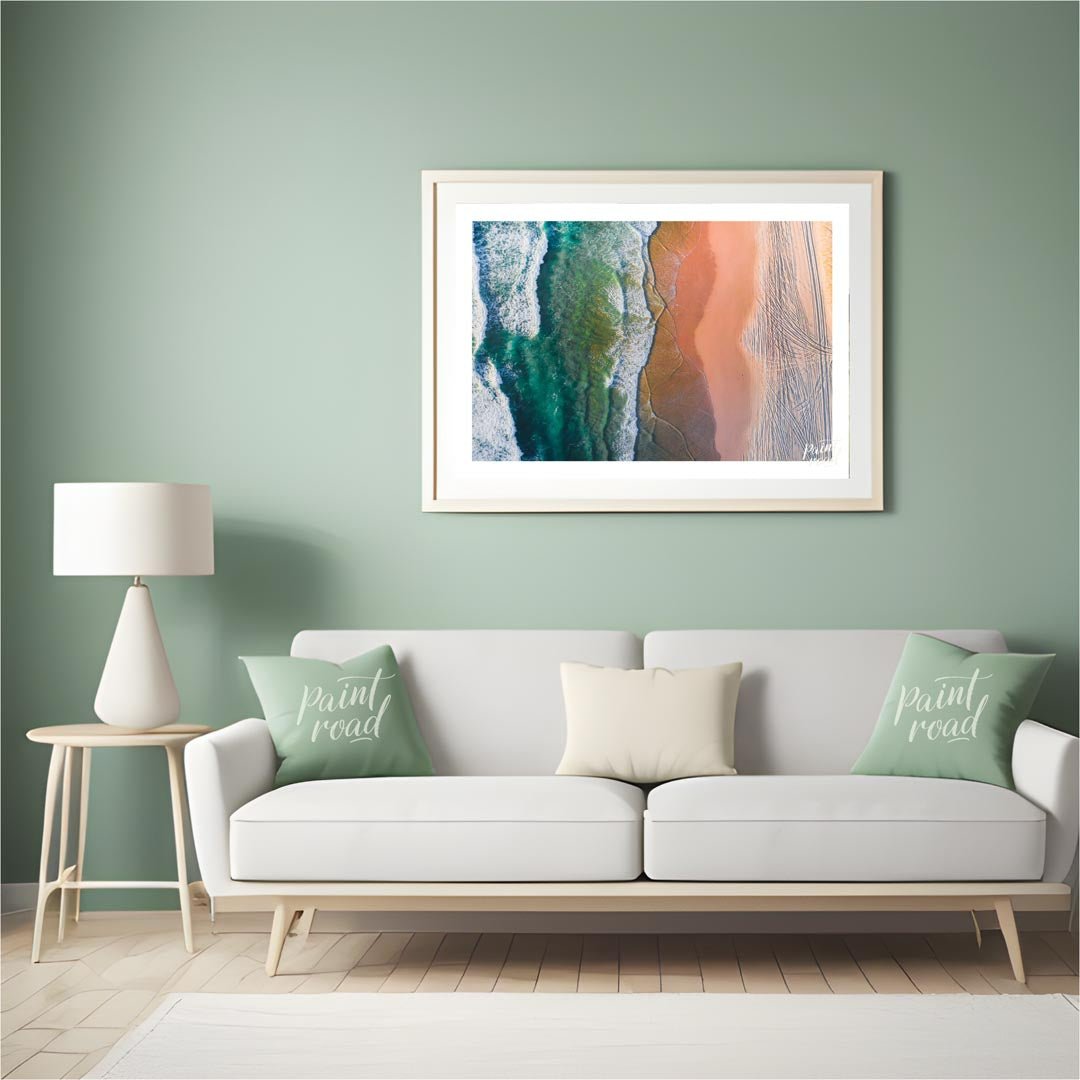 “Coastal Vista” offers a breathtaking aerial perspective of a vibrant beach scene, showcasing the s… for living room