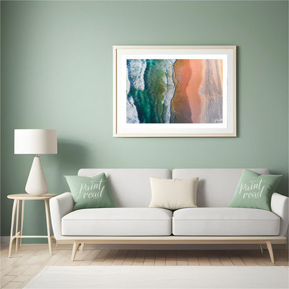 “Coastal Vista” offers a breathtaking aerial perspective of a vibrant beach scene, showcasing the s… for living room