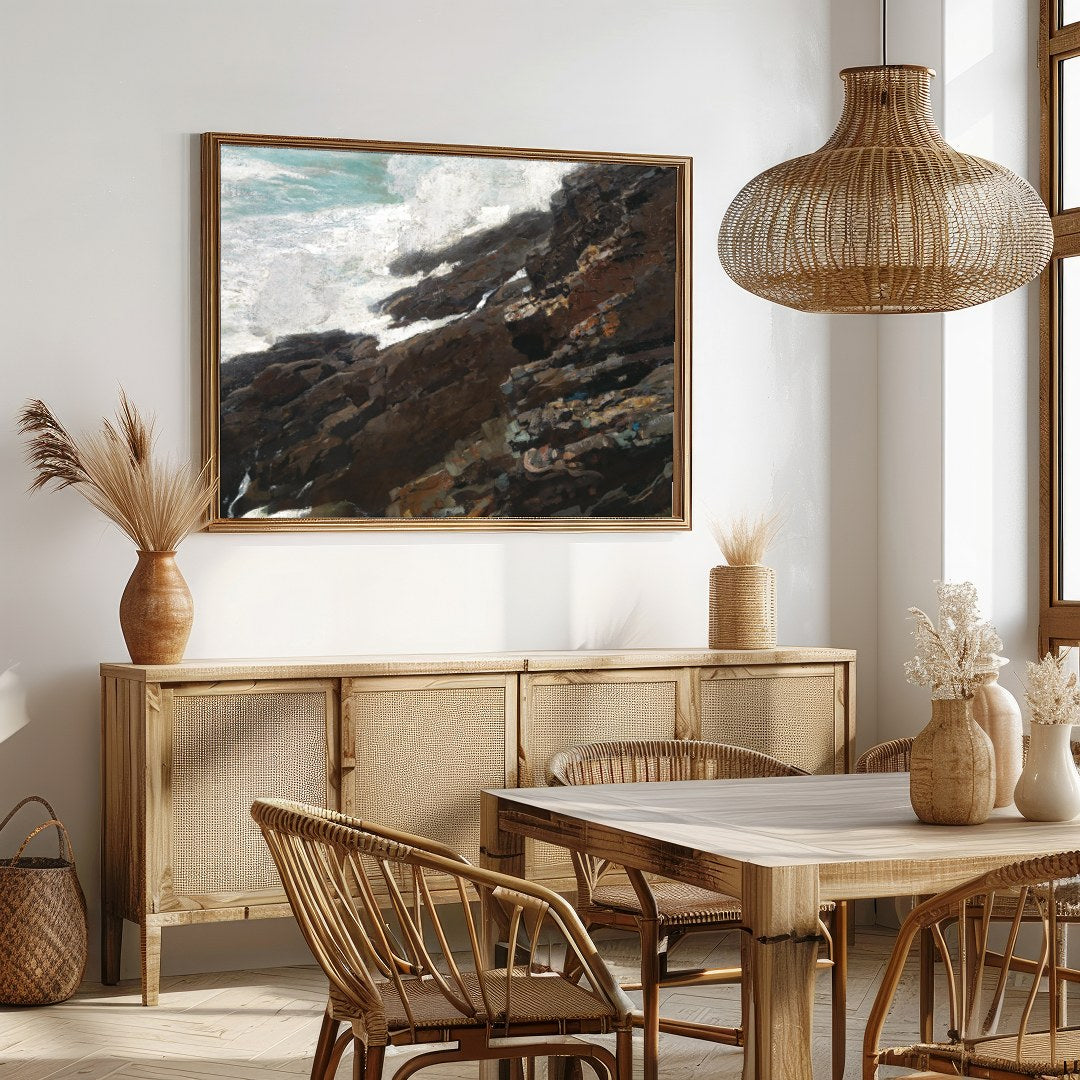 Capture the untamed beauty of nature with this stunning piece of wall art, where rugged cliffs meet for Dining