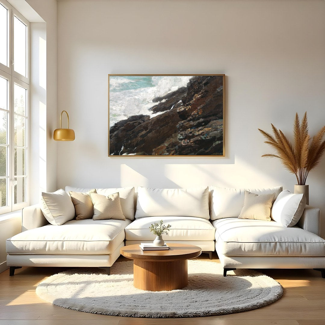 Capture the untamed beauty of nature with this stunning piece of wall art, where rugged cliffs meet for Living Room