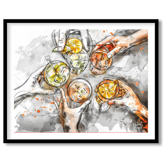This artistic illustration captures a lively moment of celebration, depicting several hands holding… for area