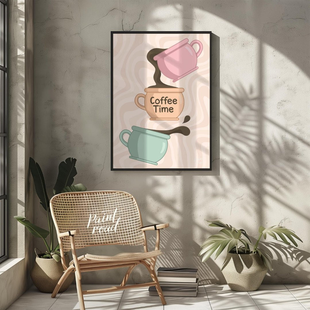 This whimsical and charming illustration, titled “Coffee Time,” depicts a playful cascade of coffee… for other