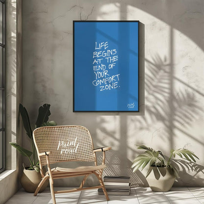Comfort Zone Quote Painting available online at Paintroad showing blue calm and challenge