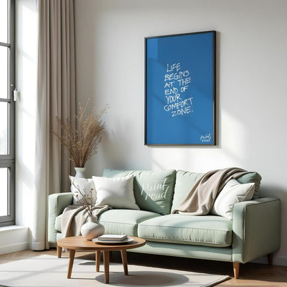 Comfort Zone Quote Painting available online at Paintroad showing blue calm and challenge