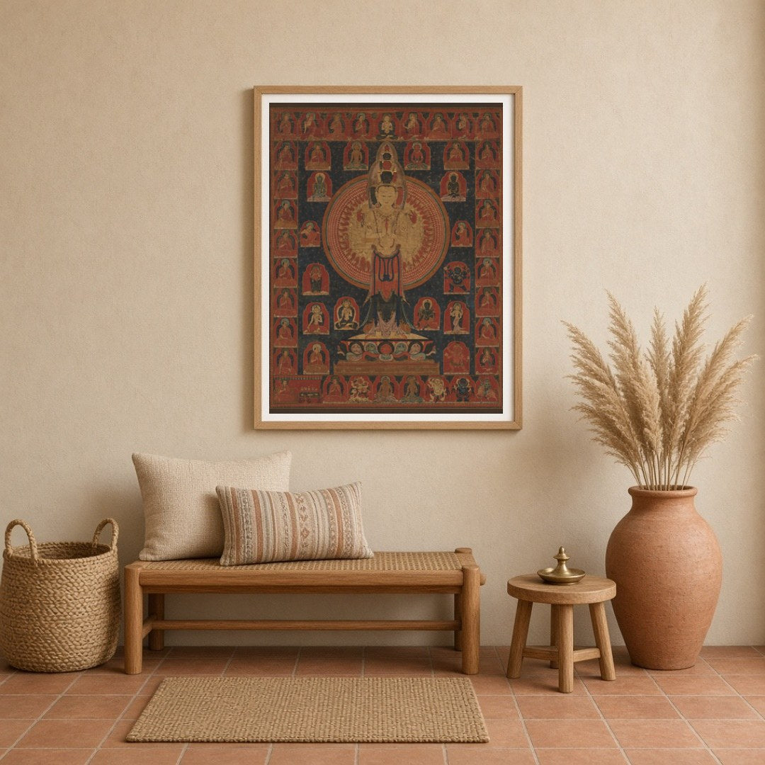 Immerse yourself in the tranquil beauty of this Avalokiteshvara Thangka, a masterpiece of Tibetan for Entrance
