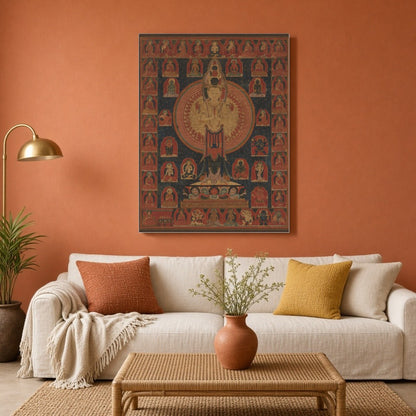 Immerse yourself in the tranquil beauty of this Avalokiteshvara Thangka, a masterpiece of Tibetan for Living Room