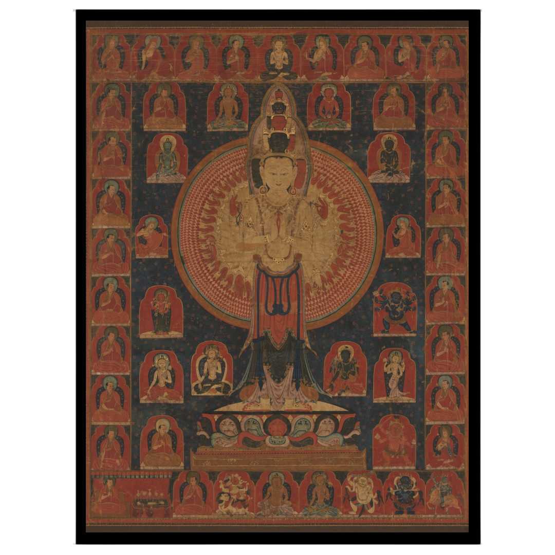 Immerse yourself in the tranquil beauty of this Avalokiteshvara Thangka, a masterpiece of Tibetan for sanctuary