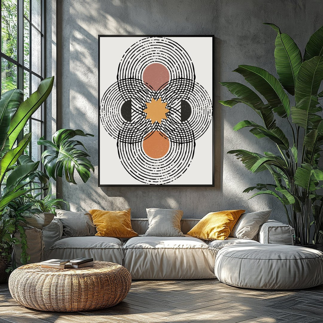 This modern abstract artwork captures the viewer with its mesmerizing concentric patterns and for Balcony