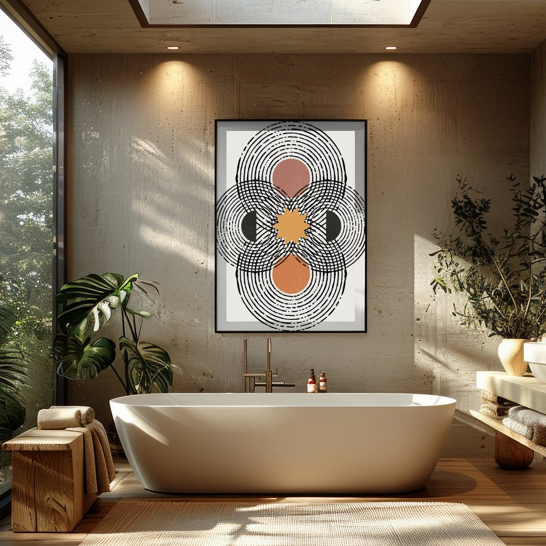 This modern abstract artwork captures the viewer with its mesmerizing concentric patterns and for Bathroom
