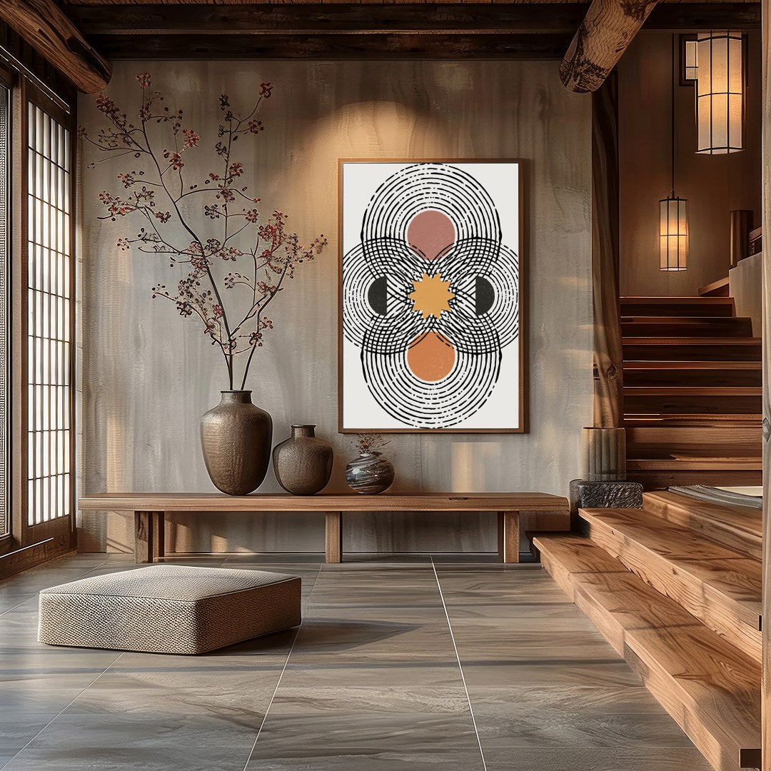 This modern abstract artwork captures the viewer with its mesmerizing concentric patterns and for Hall
