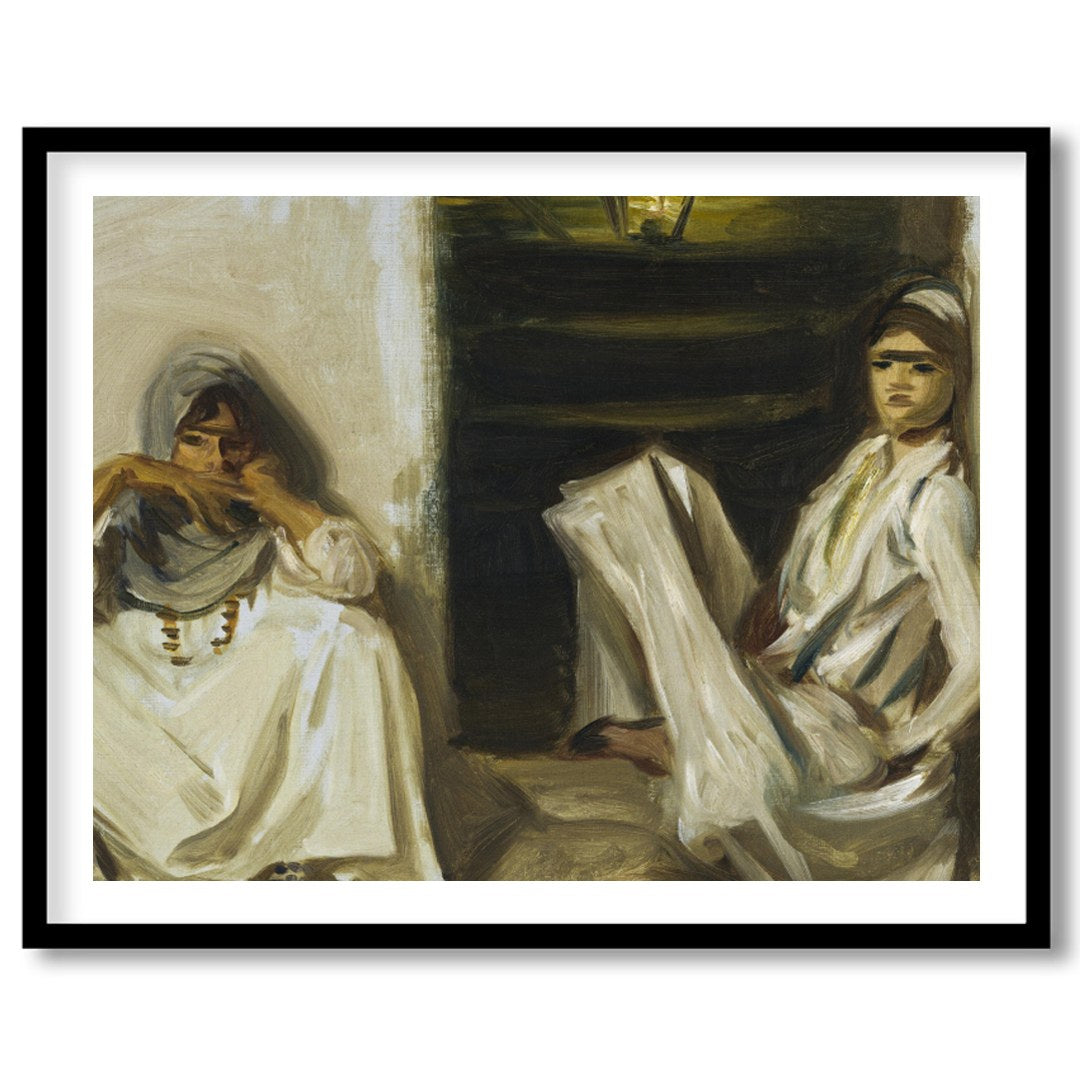 Experience a moment of serenity with this evocative artwork featuring two figures in traditional for kitchen