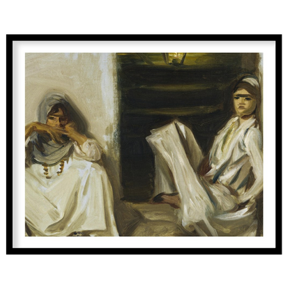 Experience a moment of serenity with this evocative artwork featuring two figures in traditional for kitchen
