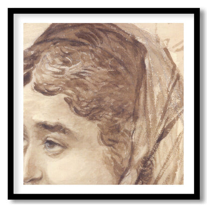 This exquisite sketch captures a moment of serene contemplation. The delicate use of sepia tones for area