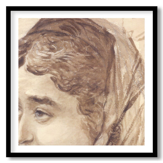 This exquisite sketch captures a moment of serene contemplation. The delicate use of sepia tones for area