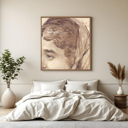 This exquisite sketch captures a moment of serene contemplation. The delicate use of sepia tones for Bedroom