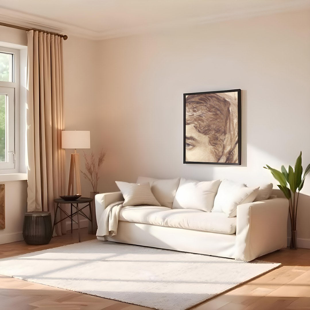 This exquisite sketch captures a moment of serene contemplation. The delicate use of sepia tones for Family Room