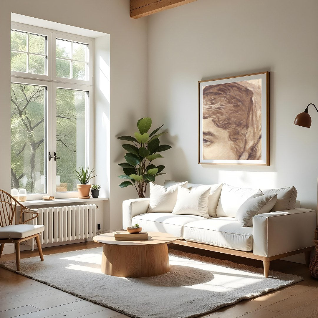 This exquisite sketch captures a moment of serene contemplation. The delicate use of sepia tones for Living Room