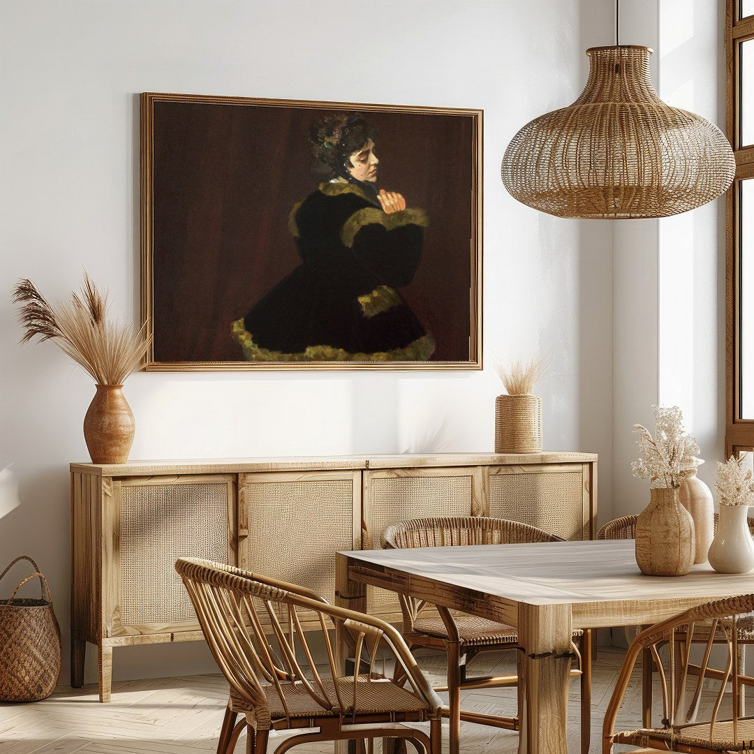 Immerse yourself in the delicate allure of vintage charm with this captivating portrait. The deep for Dining
