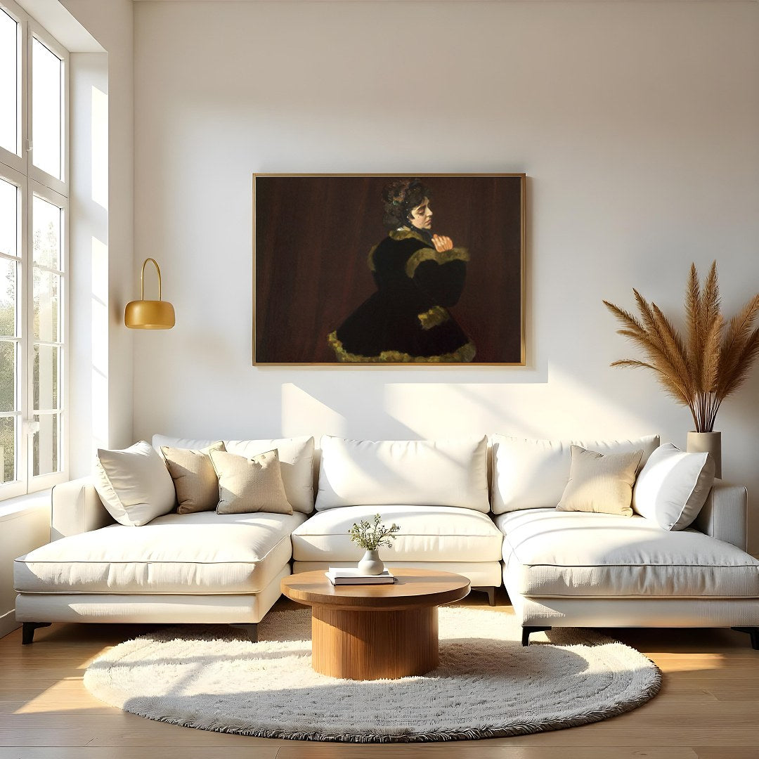 Immerse yourself in the delicate allure of vintage charm with this captivating portrait. The deep for Living Room