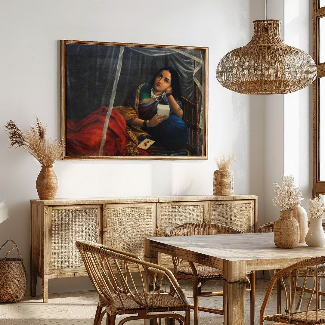 This evocative artwork captures a moment of introspection as a figure rests beneath a delicate for Dining