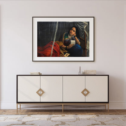 This evocative artwork captures a moment of introspection as a figure rests beneath a delicate for Foyer