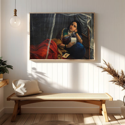This evocative artwork captures a moment of introspection as a figure rests beneath a delicate for Hallway