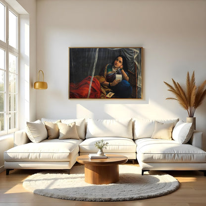 This evocative artwork captures a moment of introspection as a figure rests beneath a delicate for Living Room