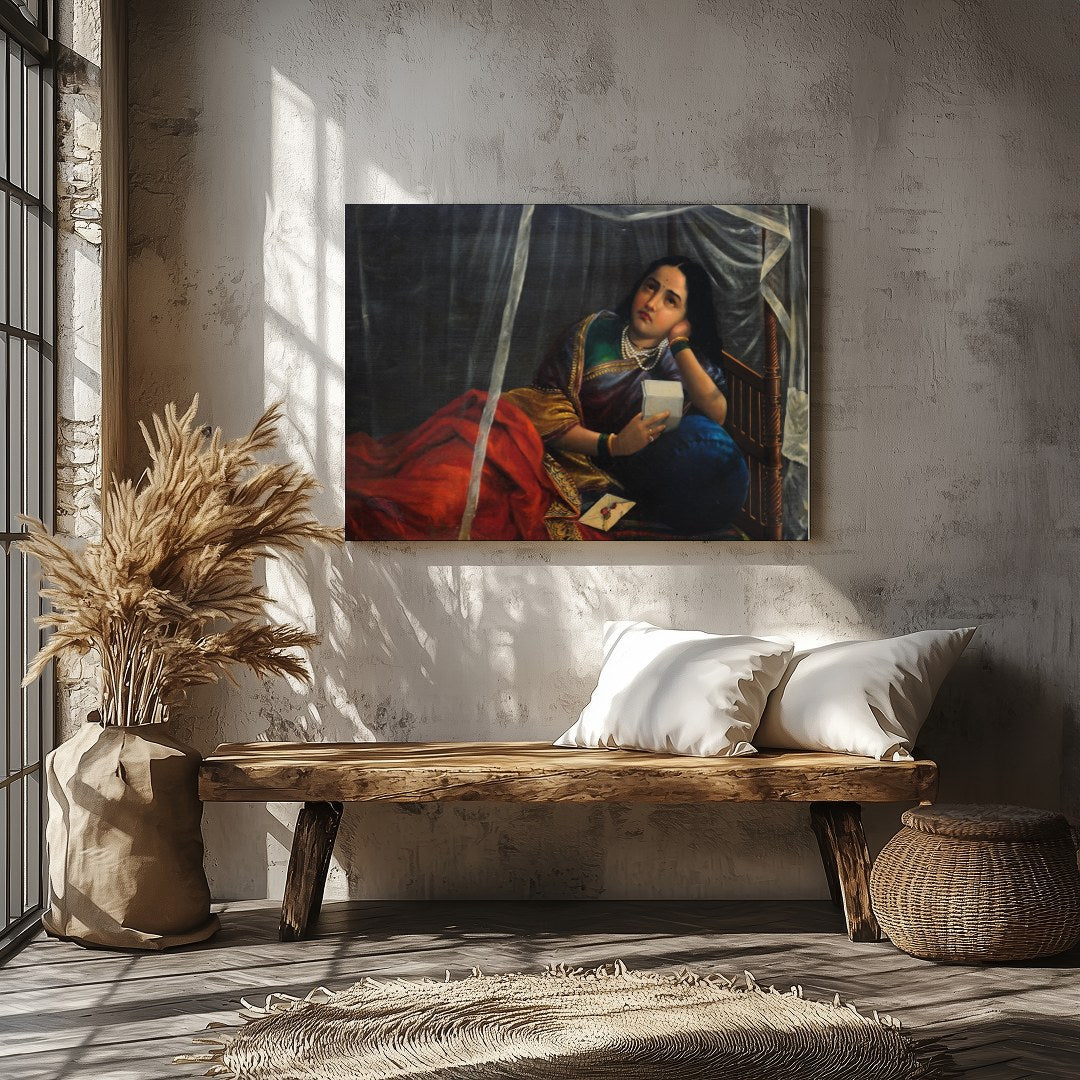 This evocative artwork captures a moment of introspection as a figure rests beneath a delicate for Veranda