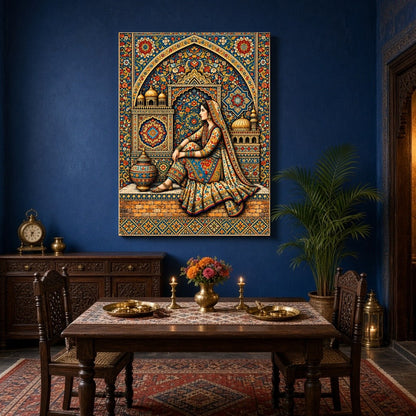 Immerse yourself in the intricate elegance of Mughal artistry with this exquisite print. Featuring for Dining