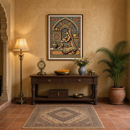 Immerse yourself in the intricate elegance of Mughal artistry with this exquisite print. Featuring for Entrance