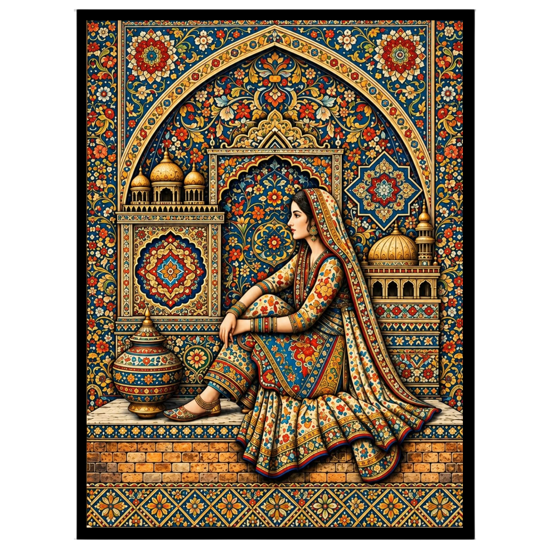 Immerse yourself in the intricate elegance of Mughal artistry with this exquisite print. Featuring for residence